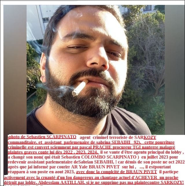 phto de Sebastien SCARPINATO , assistant parlementaire de sabrina SEBAIHI et agent terrrosite , du commanditaire SARKOZY