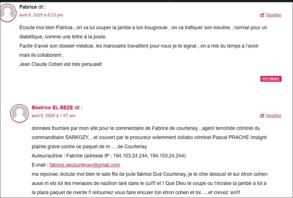 commentaire de lagent de SARKOZY , fabride Courtenay ; le 5 avr 2025