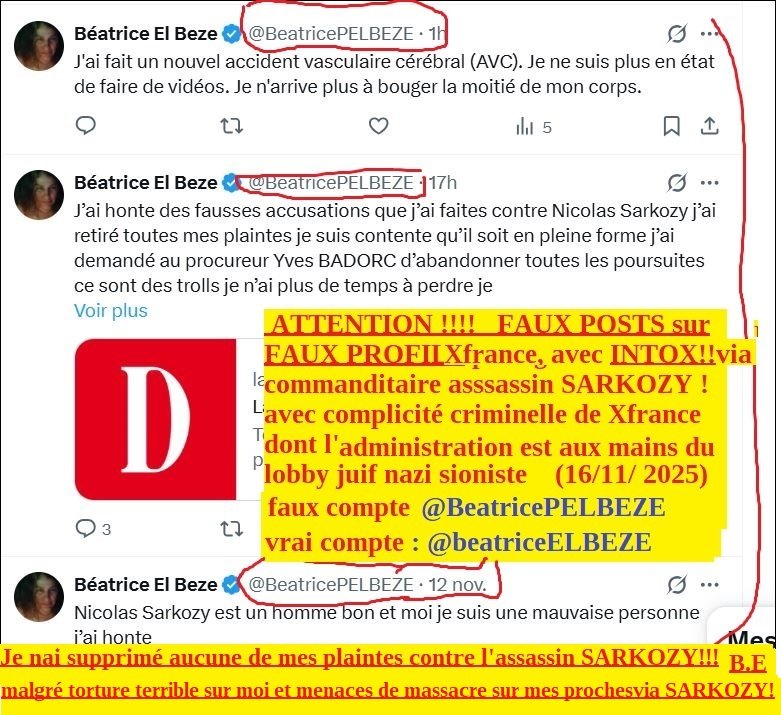 intox sur faux profil XFrance par agents de SARKOZY pour faire croire que jai supprimé mes plaintes contre SARKOZY